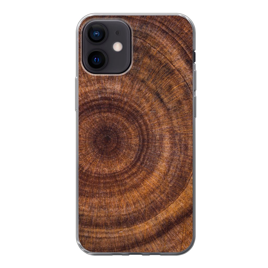 MuchoWow Handyhülle Schutzhülle Hülle für iPhone 12 Kreis - Holz - Ringe Silikon Softcase Handy Hülle - Schutzhülle
