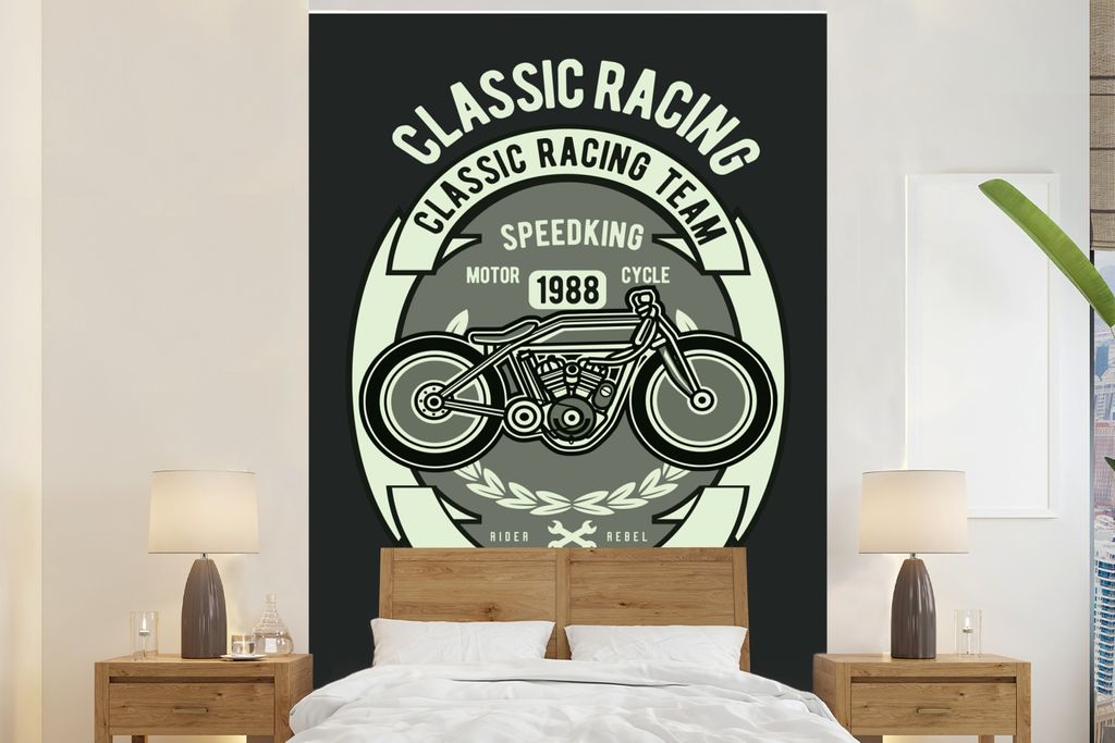 MuchoWow Fototapete für Wohnzimmer oder Schlafzimmer Wandtapete Vinyl Motivtapete Motorrad - Brief - Vintage - Illustration - 200x300 cm - Wandd...