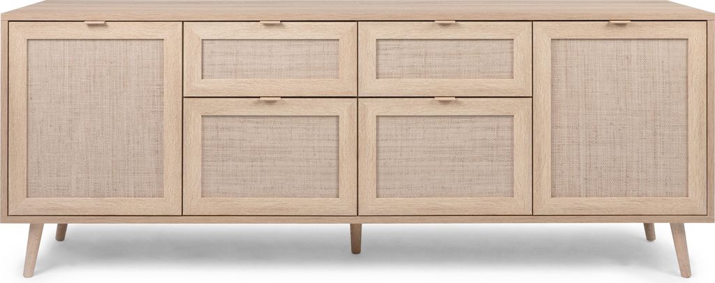 finori Bali 51B Sideboard, Nachbildung Sonoma Eiche / Nachbildung Rafia Geflecht Maß: B x H x T ca. 180 x 71 x 40 cm