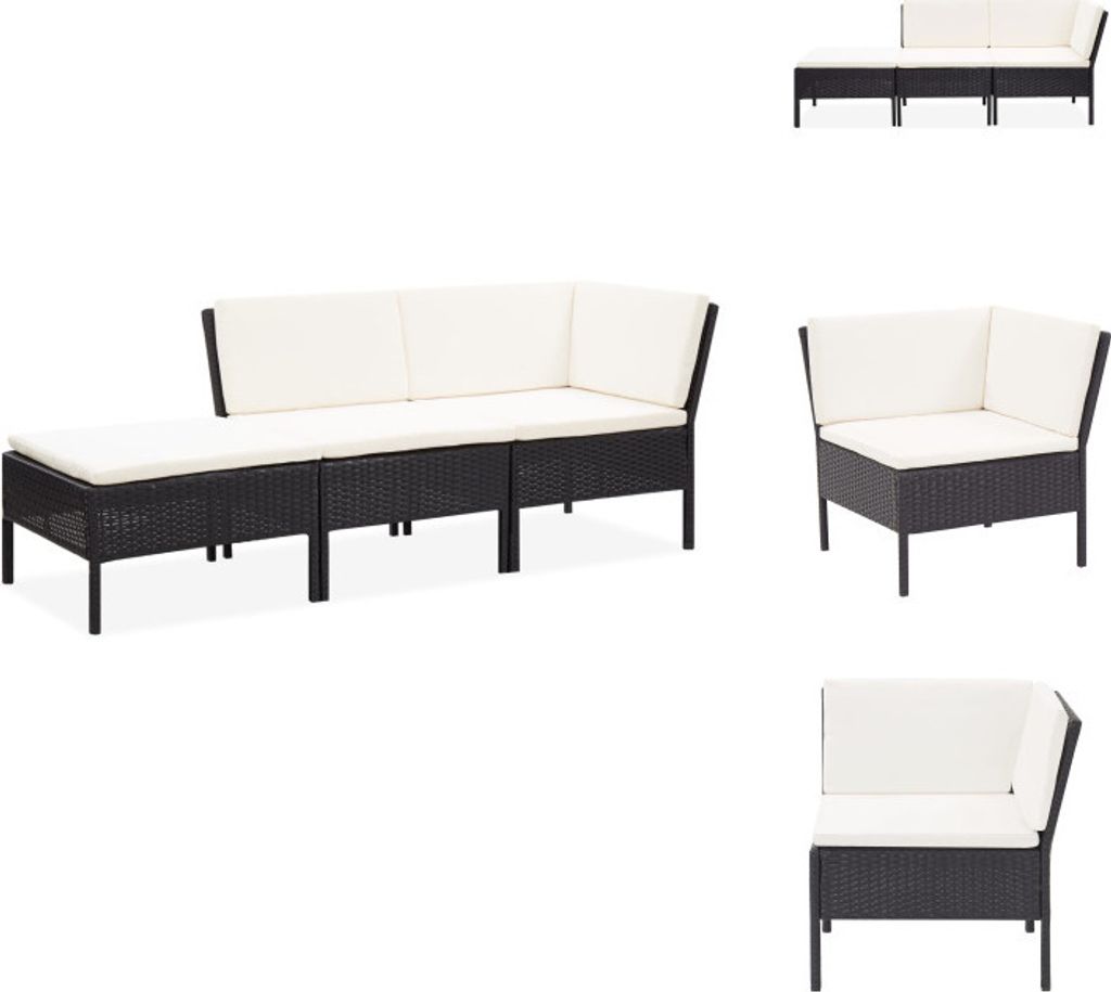 vidaXL 3-tlg. Garten-Lounge-Set mit Auflagen Poly Rattan Schwarz - Gartenmöbel-Sets