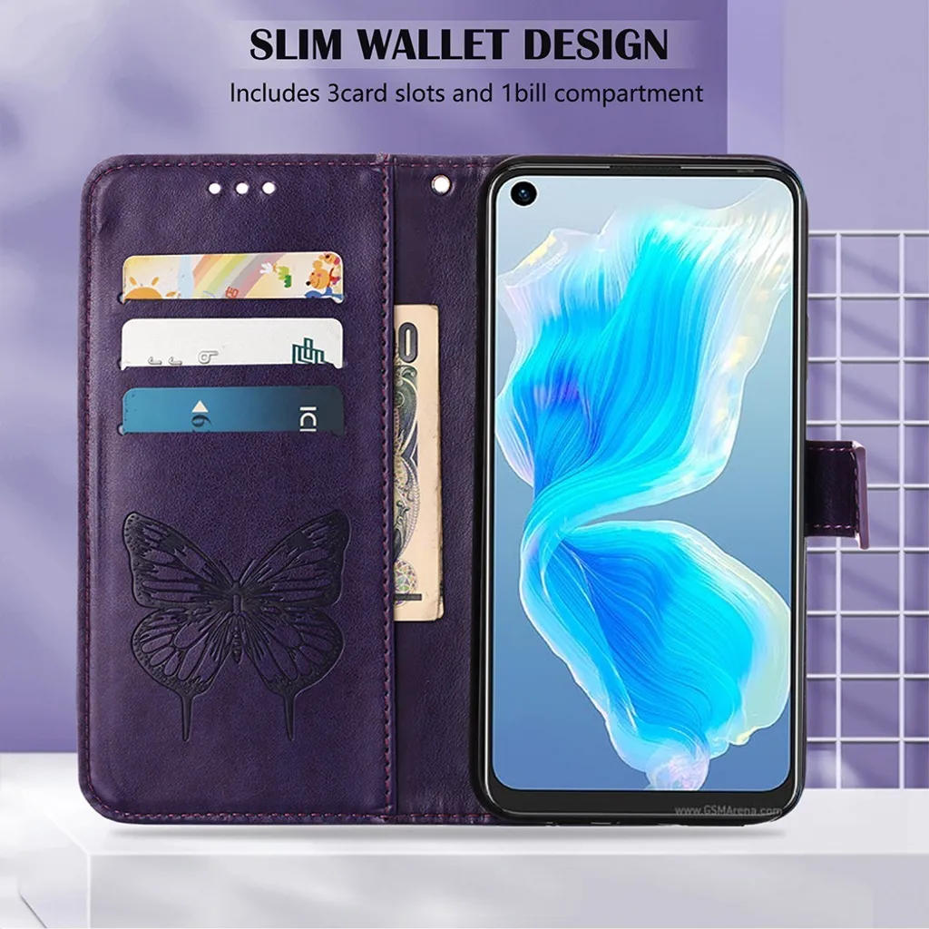 Cover Oppo Find X5 Lite Con Chiusura Magnetica - Viola Scuro - Farfalla Sbalzata Con Slot Carte E Supporto