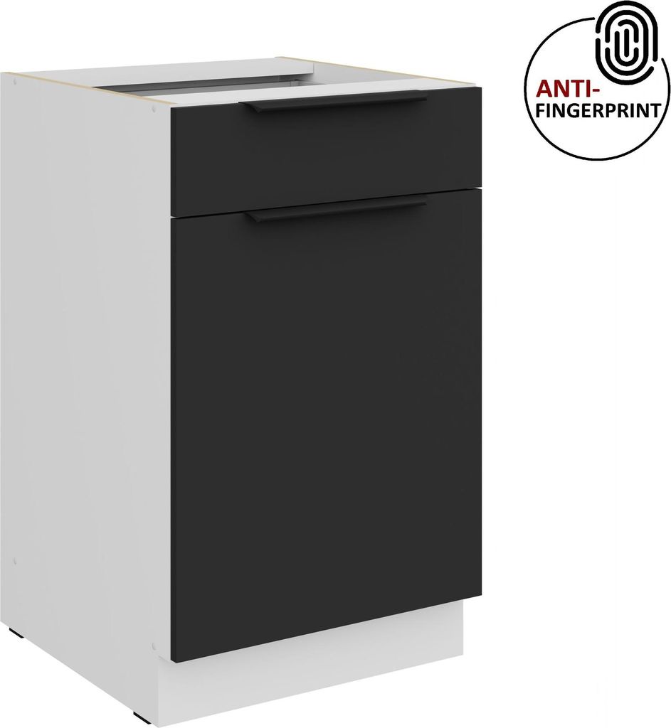 Küchen Unterschrank 50 cm Küche ARIA Schwarz ultra matt + Weiss matt, hochwertige Fronten mit Anti Fingerprint Beschichtung Küchenzeile Küchenb...