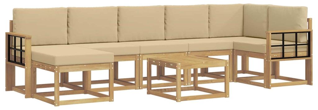 vidaXL Outdoor-Sofagarnitur mit Kissen 8 pcs Weiß und Beige Polyester