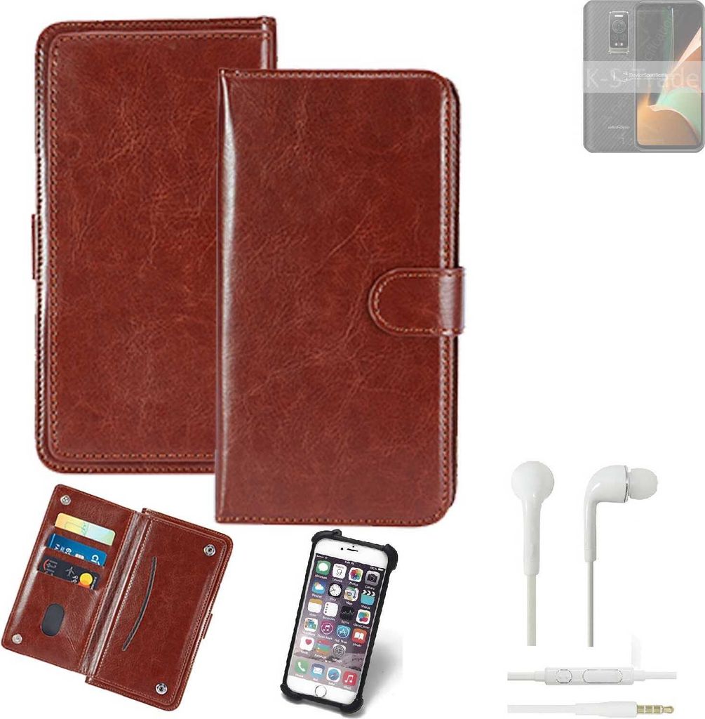 K-S-Trade 360° Hülle kompatibel mit Ulefone Armor 17 Pro inkl. Headphones braun Kunstleder Case BookCase WalletCase Kunstlederederhülle