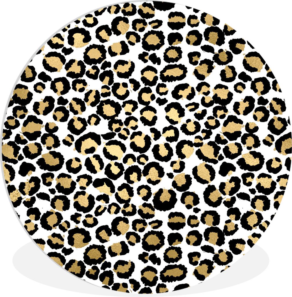 MuchoWow Rundes Wandbild - Runde Bilder Muster - Pantherdruck - Gold Ø 30 cm Kreis Wanddekoration Kunststoff - Wandkreis - Wandschmuck - Schlafz...