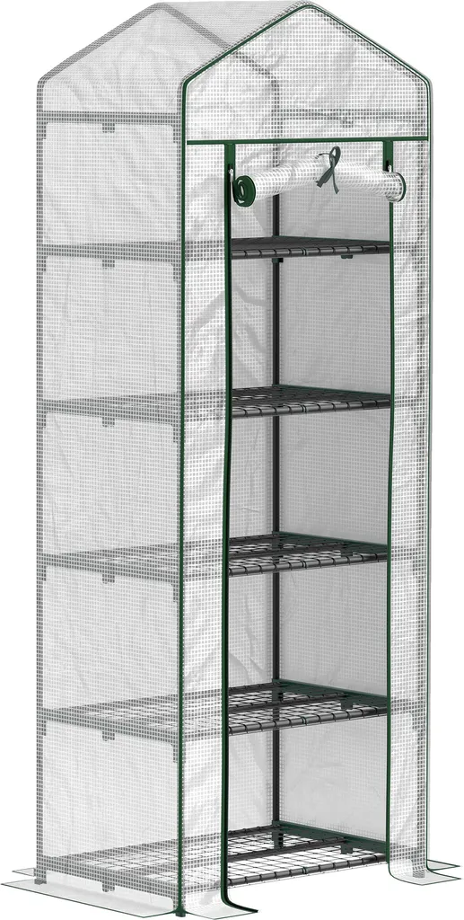 Mini Serra Outsunny 69x49x193 cm - 4 Ripiani - Serra per Piante Bianca