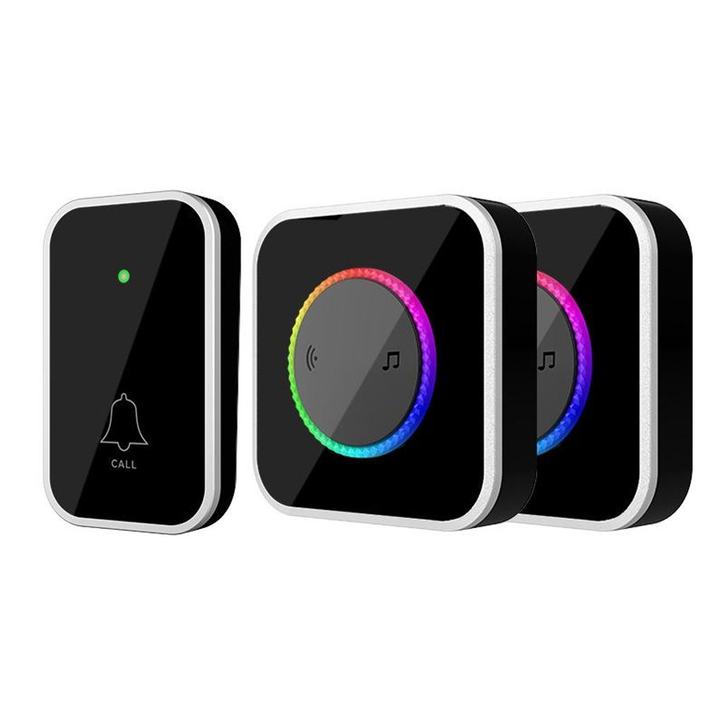 Intelligent Türklingel Funk-Set, Bunte blinkende Türklingel, IP44, Plug and Play, 1 Sender und 2 Empfänger, 45Klingeltöne,Lautstärke 4 Stufen,...