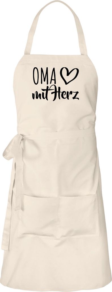 Huuraa Schürze Oma mit Herz Natur mit Taschen Baumwolle Kochschürze Geschenkidee