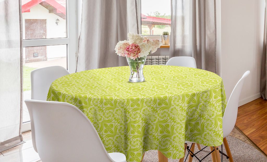 ABAKUHAUS Grün Runde Tischdecke, Blühendes Blumen-Blatt, Kreis Tischdecke Abdeckung für Esszimmer Küche Dekoration, 150 cm, Apfelgrün