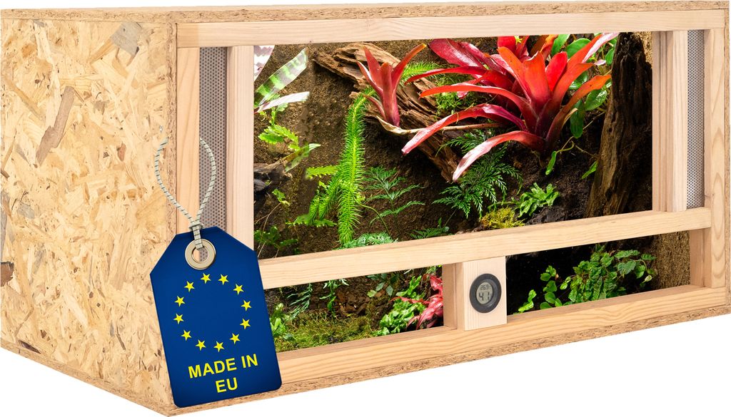 ITA Holz Terrarium 80х40х40 cm mit Frontbelüftung & Integriertem Hygrometer - Holzterrarium aus OSB-3 Platten - Terrarien für Reptilien, Schlan...