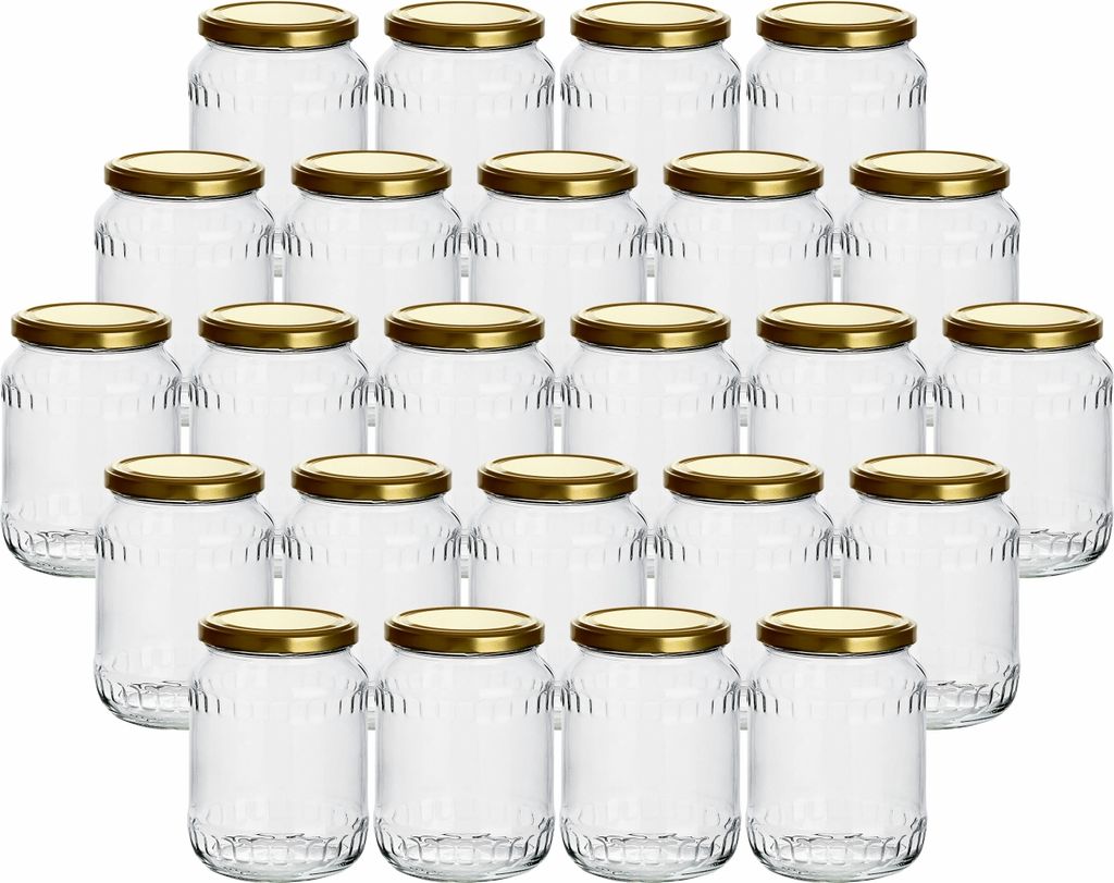 gouveo 24er Set Einmachgläser 720 ml Facette mit Schraub-Deckel goldfarben - Große Vorratsgläser mit Drehverschluss TO82 - Leere Marmeladengläs...