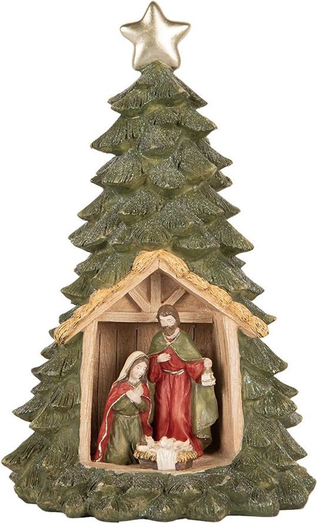 Clayre & Eef WeihnachtsNachbildungation mit LED-Beleuchtung Weihnachtsbaum Ø 15x25 cm Grün Kunststoff