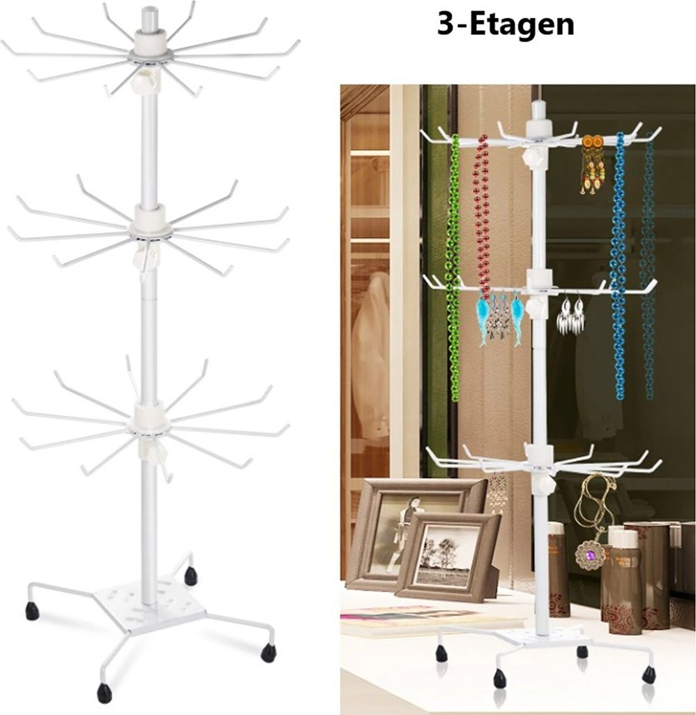 4x Drehständer Verkaufsständer - 67cm 3 Etagen Mit 30 Haken Weiß