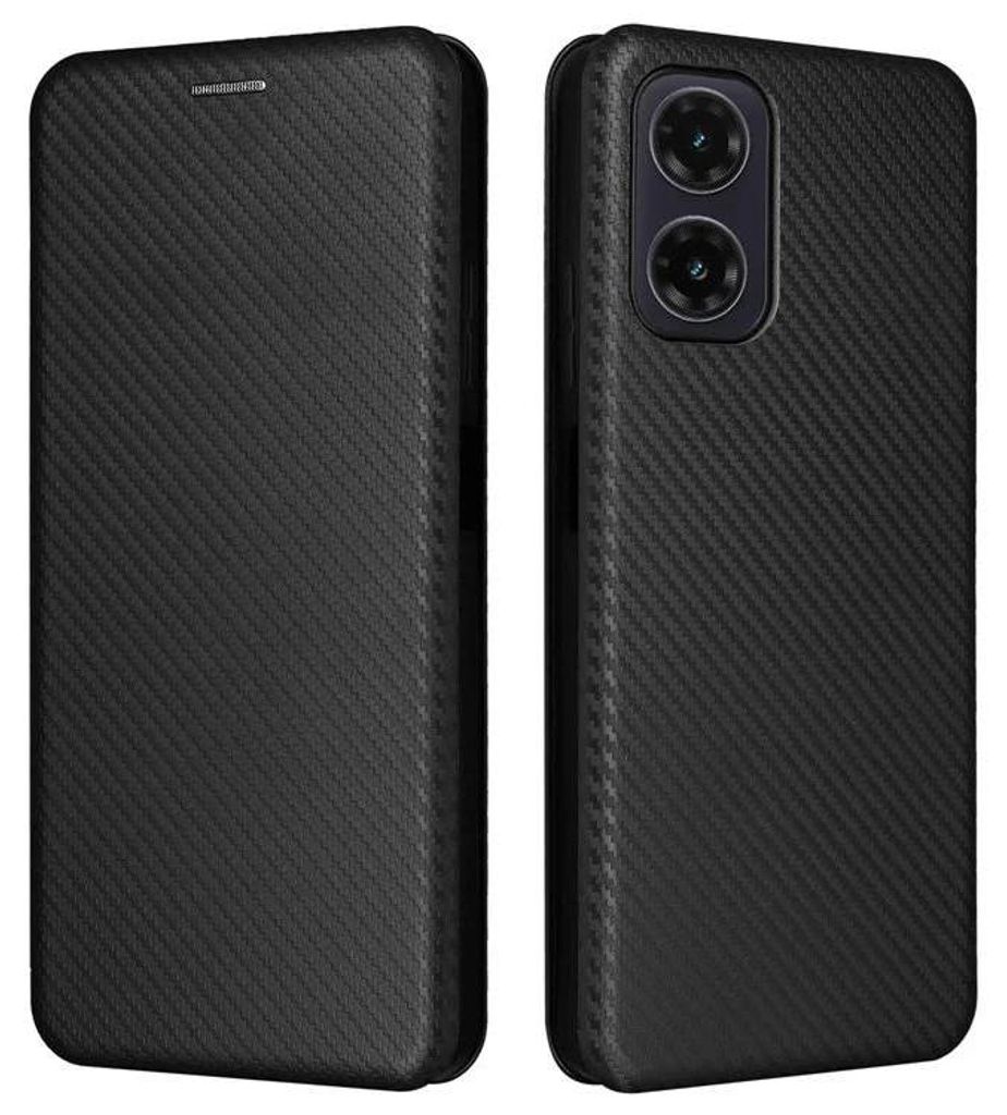 Hülle für Motorola Moto G35 - Phonesta Carbon Fiber Skin Book Wallet Klapphülle - Schwarz
