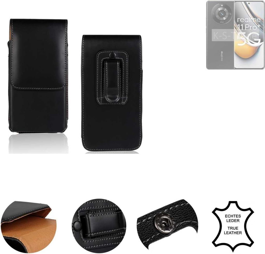 K-S-Trade Holster Gürteltasche Handy Hülle Schutzhülle kompatibel mit Realme 11 Pro+ Handyhülle Leder schwarz, 1x