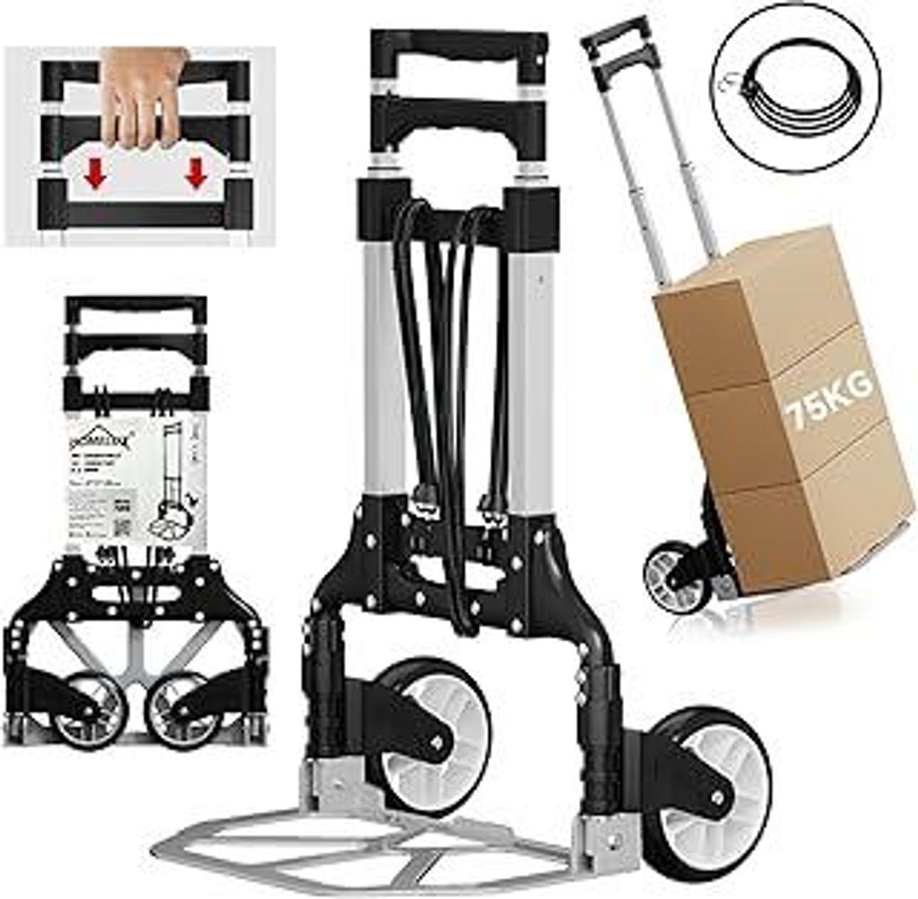 Sackkarre klappbar Homelux Transportkarre klappbar Sackkarre bis 75 kg belastbar,mit 2 Expanderseil & Höhenverstellbarer Griff