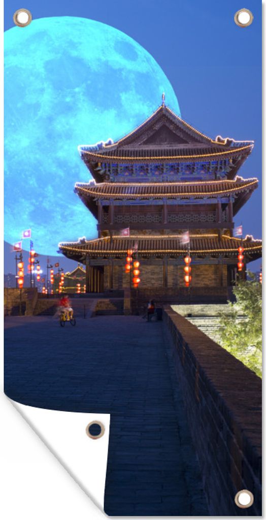 MuchoWow 30x60 cm Outdoor-Poster Gartendeko Sichtschutz Garten Poster für den Garten Mond - China - Blau