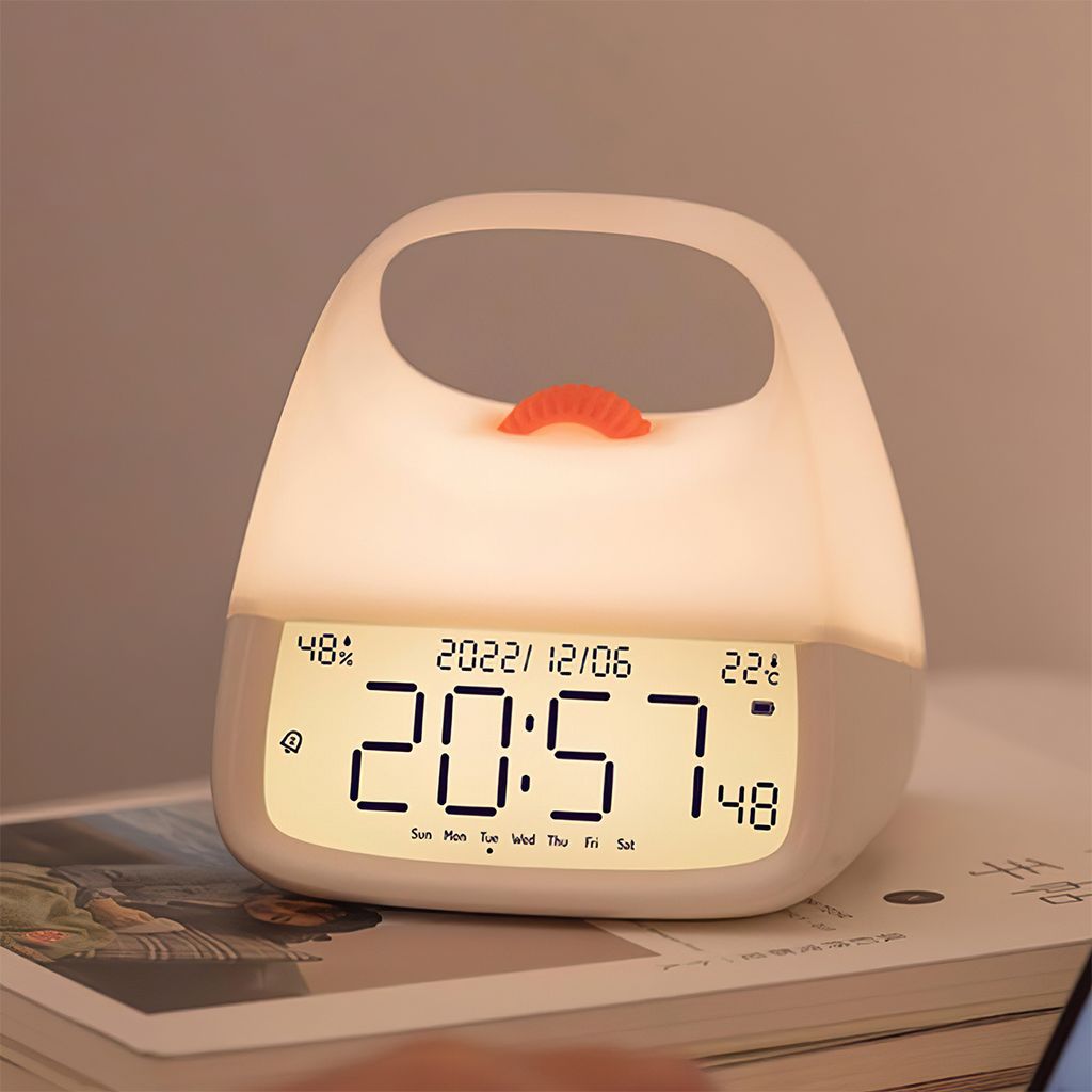 Kinderzimmer-Nachtlicht, Temperatur- und Luftfeuchtigkeitsanzeige, LED-Quetschlampe, Typ-C-LCD-Display, hält bis zu 10 Stunden for Babys und Kinder