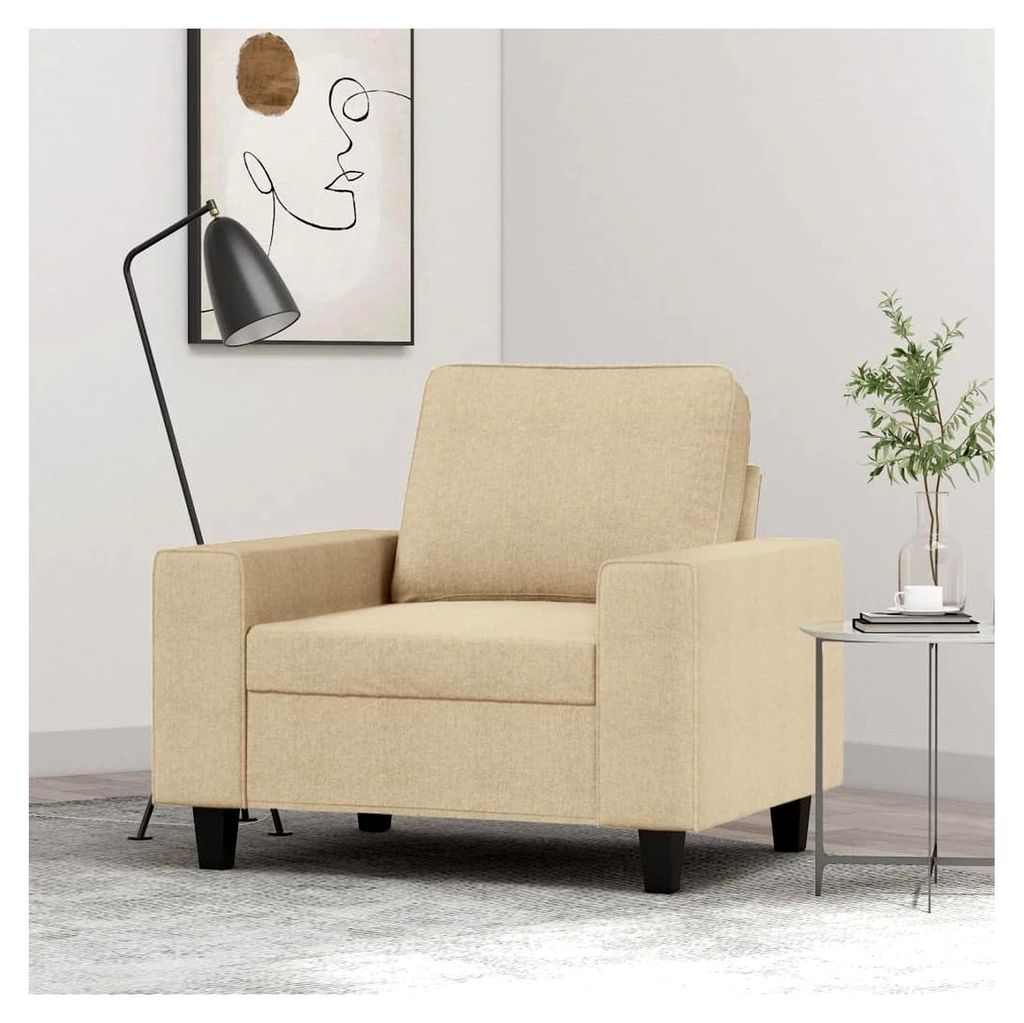 Cremefarbener Sessel mit 60 cm Sitzbreite, Stoffbezug und Metallgestell, Robustes Sofa für das Wohnzimmer, Bequeme Polsterung, Moderne Couch für ...