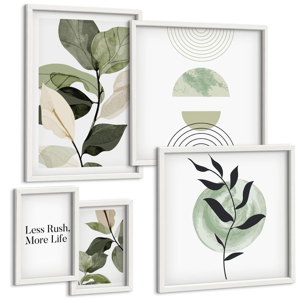 Bilder Set 5-teilig im Goldrahmen Rahmen – Wandbilder 5 Stück – gerahmte Poster für Wohnzimmer, Schlafzimmer und Flur – 50x50 cm - 40x60 cm...