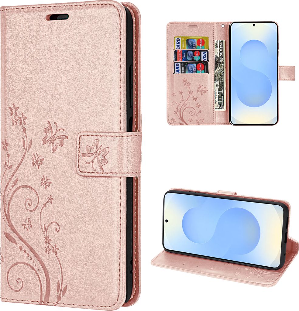 Hülle für Samsung Galaxy S25 Handyhülle Handy Tasche Wallet Case Flip Cover in Rosegold