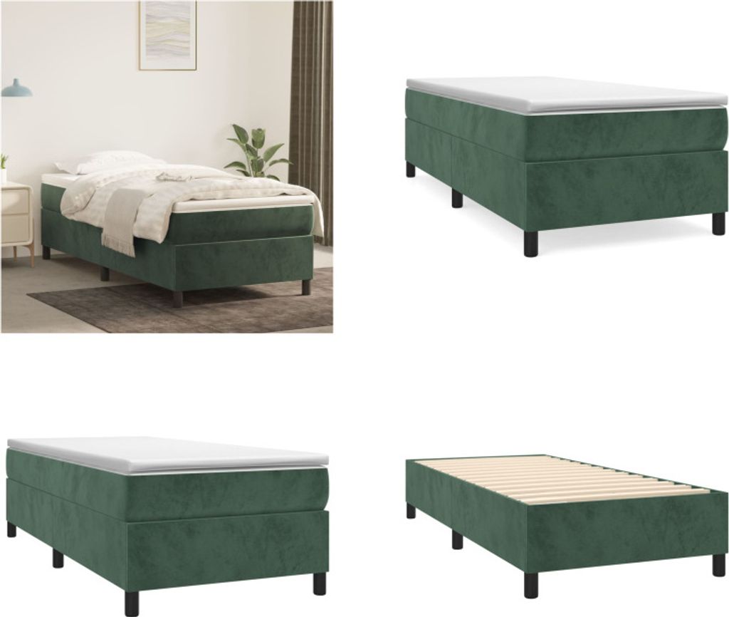 vidaXL Boxspringbett Dunkelgrün 100x200 cm Samt - Boxspringbett - Boxspringbetten - Bett - Schlafzimmermöbel