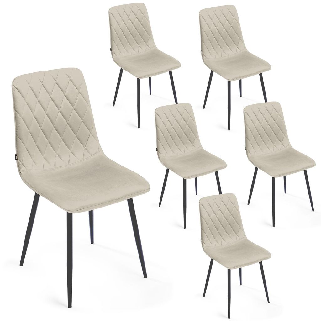 Lina Elisia Esszimmerstuhl im modernen Design - Samt - Bequemer Stuhl für Ihr Esszimmer, hochwertiger Stoff, ergonomische Form - 6er Set - Creme