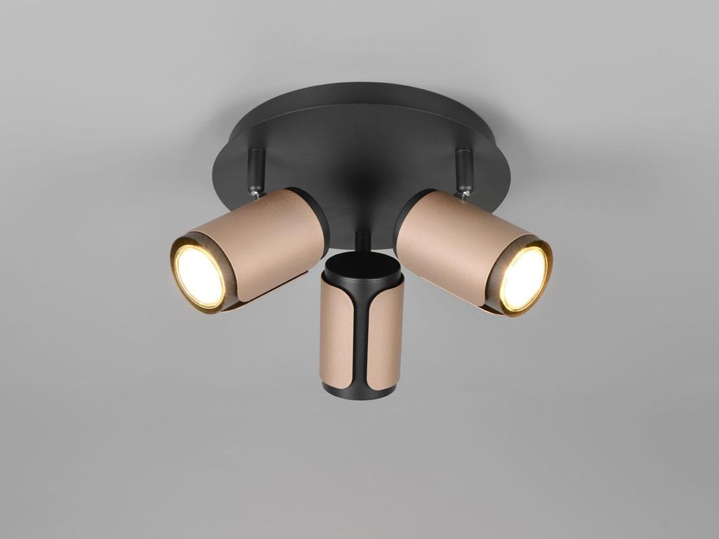 LED Deckenstrahler 3-flammig Metall Schwarz / Coffee Spots schwenkbar, Ø 30cm
