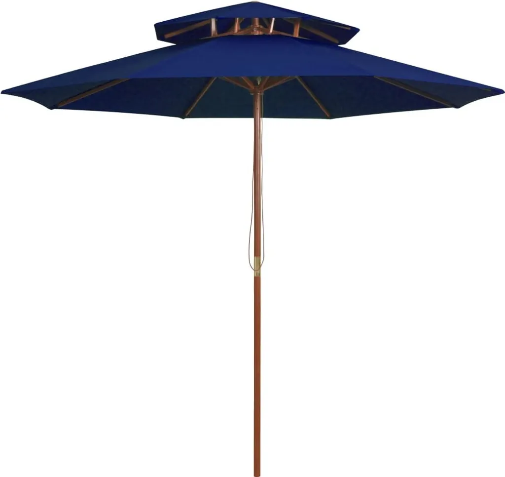 Parasol bois 2m70 bleu avec ventilation double toit et mât en bois | Chic