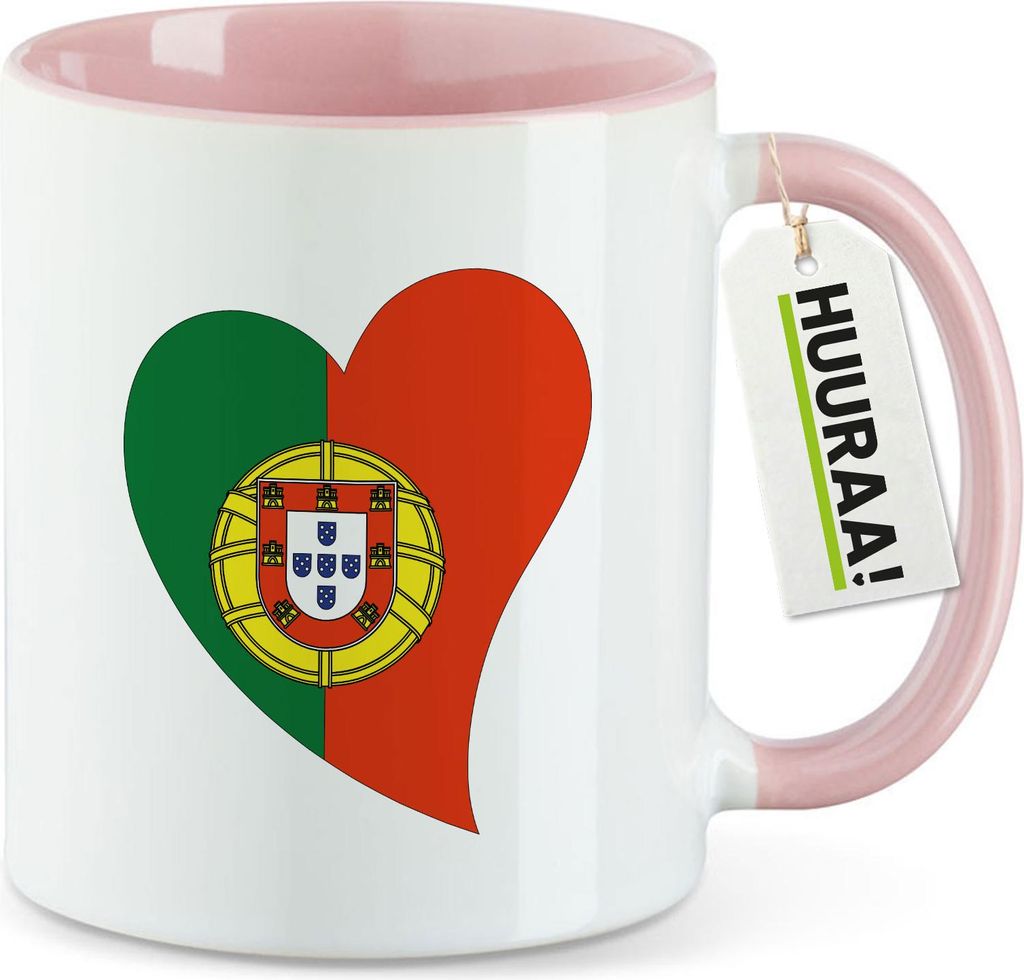 Huuraa Kaffeetasse Portugal Flagge Herz 330ml Rosa Keramik Kaffeebecher Geschenkidee