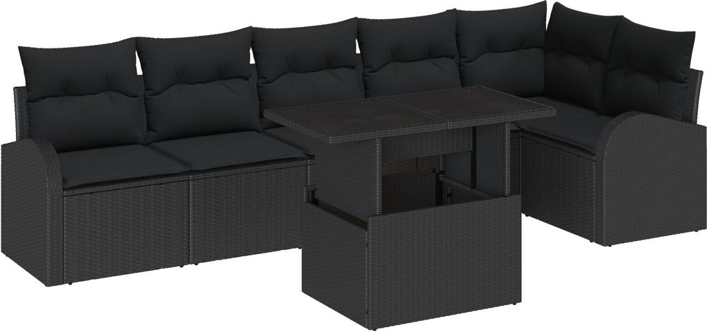 Möbel 7-teiliges Garten-Sofa-Set mit Kissen Schwarzes Poly-Rattan, 2-Sitzer Garten-Sofa mit Stauraum & Kissen Schwarzes Poly-Rattan - Gartensofas ...