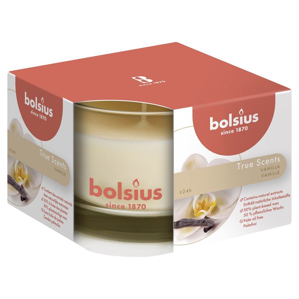Bolsius True Scents Duftkerze im Glas, Vanille, 63 x 90 cm