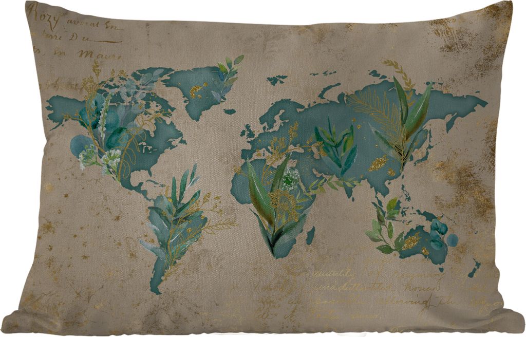 MuchoWow Outdoor Kissen - Weltkarte - Papyrus - Vintage - 50x30 cm - Wetterfest - Lounge Kissen - Sofa kissen - Wohnzimmer Dekoration