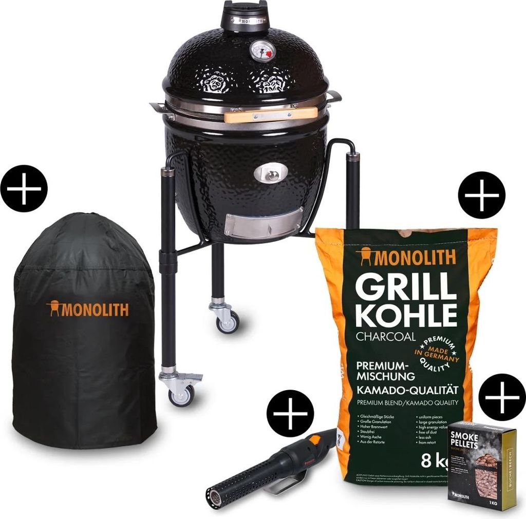Monolith Starterset JUNIOR 2.0 Keramikgrill mit Gestell inkl. Zubehör-Starterpaket 121021-B-START