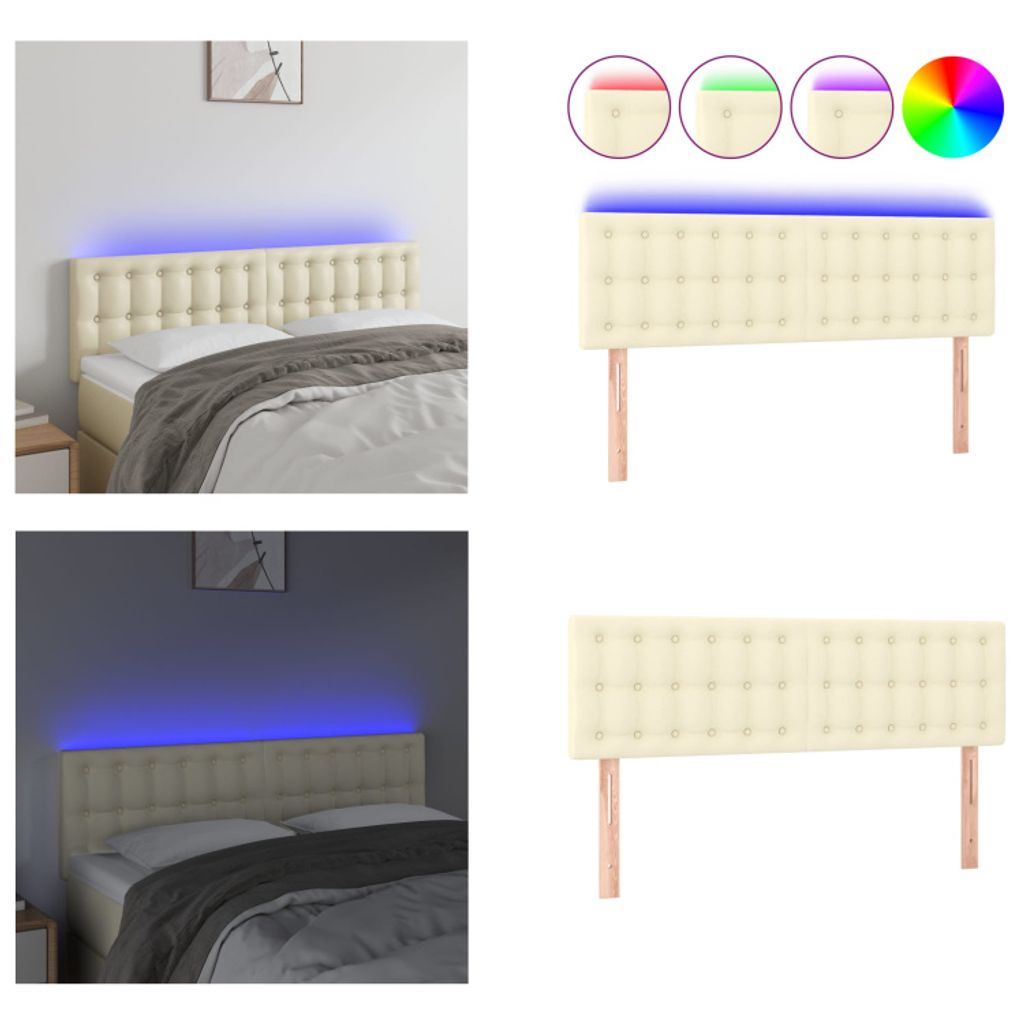 vidaXL LED Kopfteil Creme 144x5x78/88 cm Kunstleder - LED Kopfteil - LED Kopfteile - Kopfteil - Bett-Kopfteil