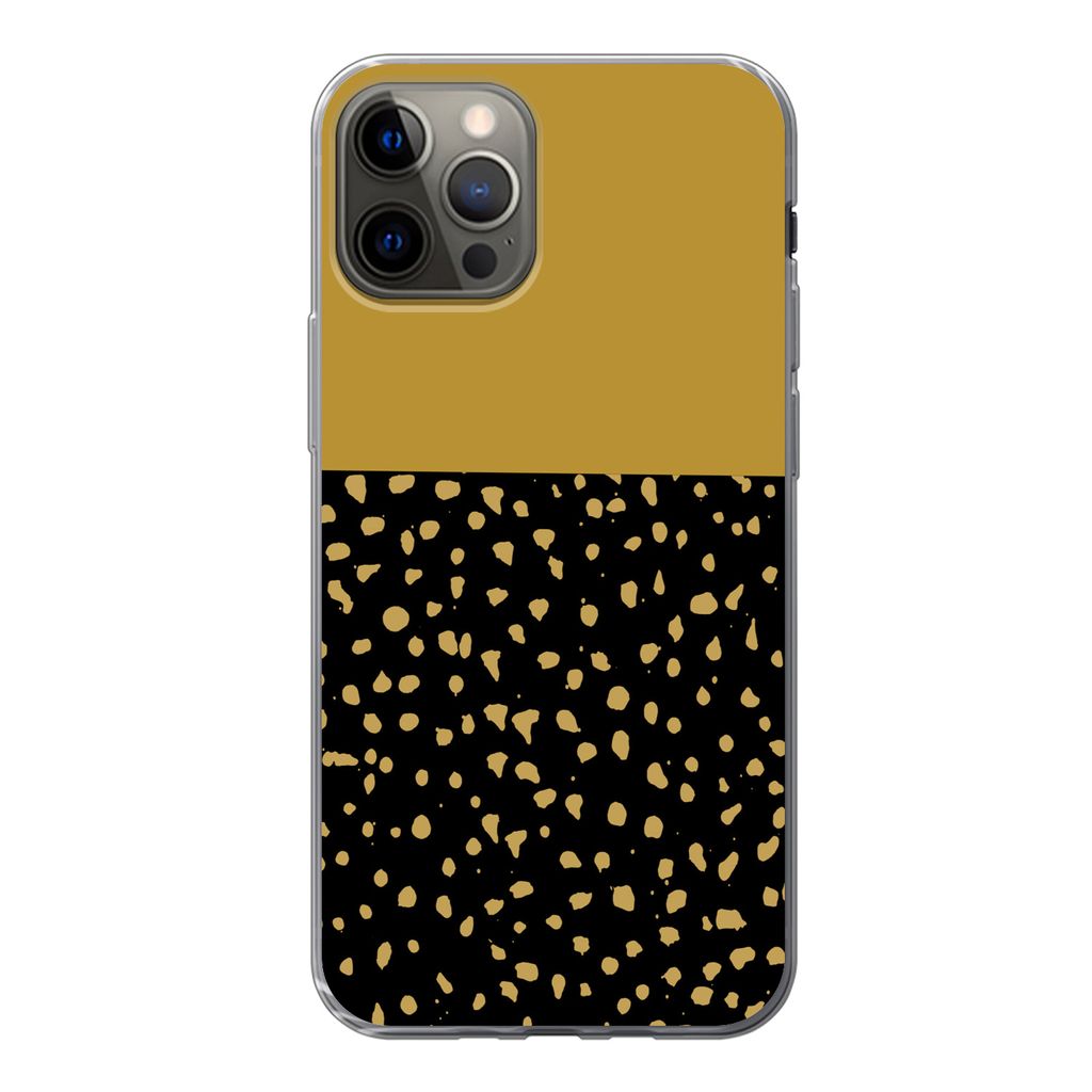 MuchoWow Handyhülle Schutzhülle Hülle für iPhone 12 Pro Polka dots - Ockergelb - Schwarz Silikon Softcase Handy Hülle - Abdeckung
