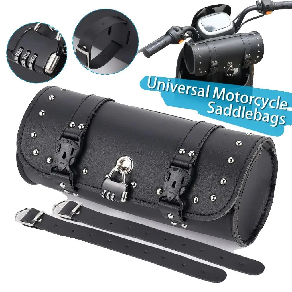 Sacoche de fourche moto universelle en cuir synthétique noir résistant