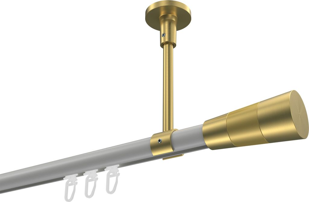 Interdeco Innenlaufstange / Gardinenstange mit Innenlauf Weiß / Messing-Optik, Typ Sonette Tanara (Konus Bicolor) Deckenmontage, 20 mm Ø 1-läufi...