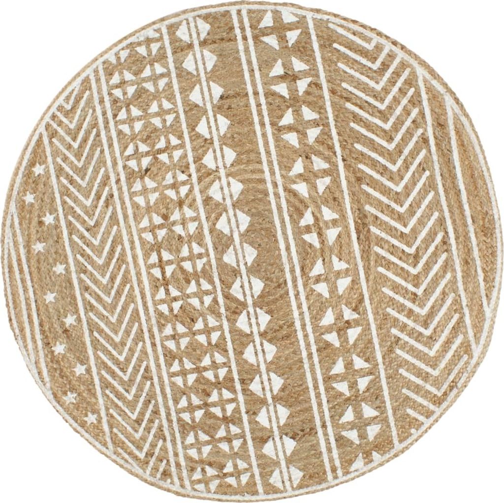 "im Angebot" Teppich Handgefertigt Jute Weißer Druck 90 cm - Designerteppiche CC109