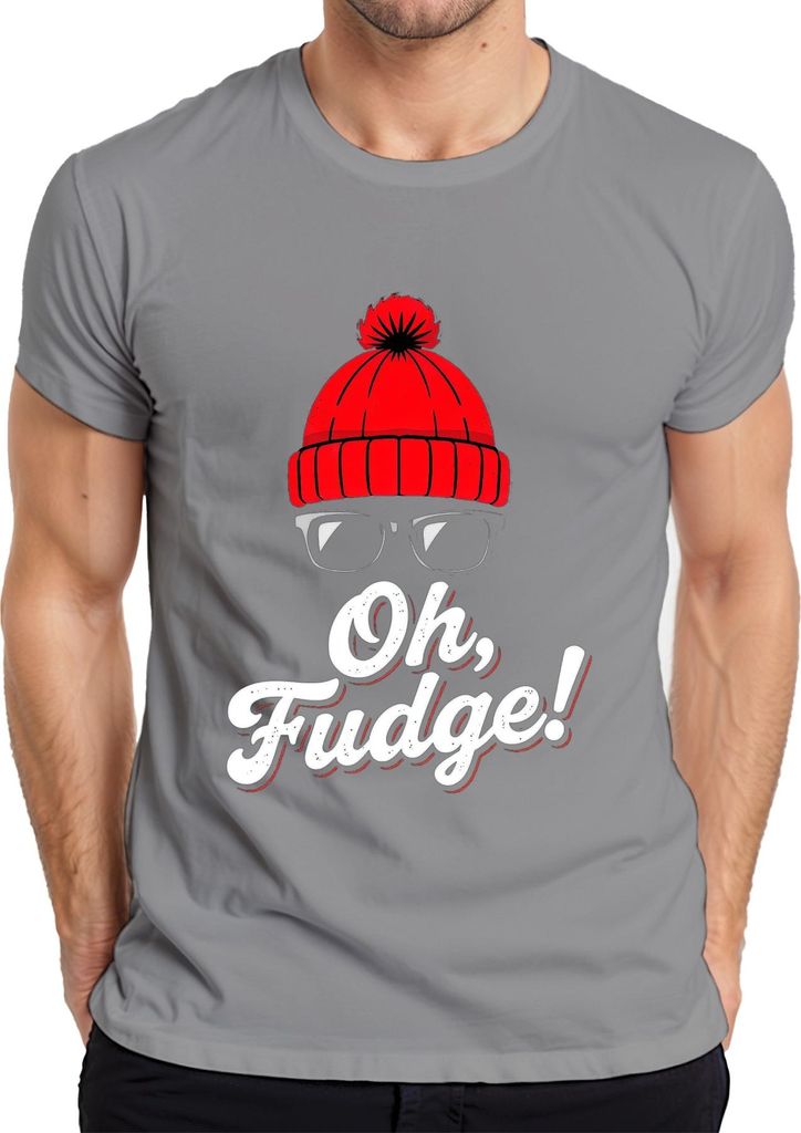 Oh Fudge! Weihnachten Lustig Spruch Mütze Brille Winter Hipster Herren T-Shirt, Grau, M