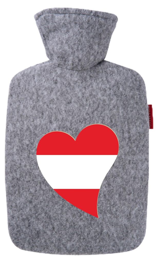 Huuraa Wärmflasche Österreich Flagge Herz 1,8 Liter Filz Classic Filzbezug Bettflasche Geschenkidee