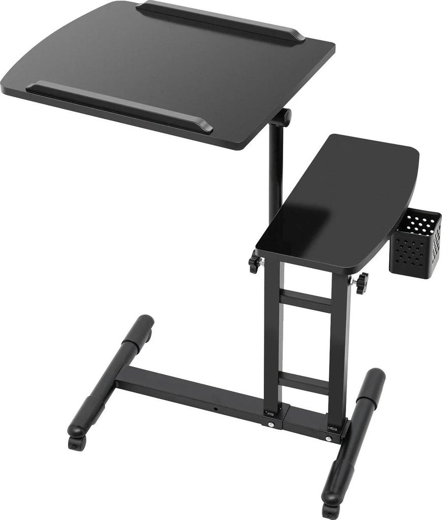 Tattoo-Arbeitsstation - Verstellbarer Tisch - Doppelte Ablagefläche - Höhe 57,5–90 cm - Schlagfeste Platte - Eisenrahmen - Tragbar - Schwarz