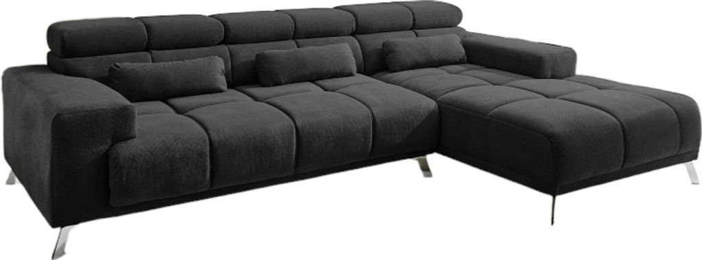 Wohnlandschaft Ecksofa Florenz Schwarz mit elektrischer Sitztiefenverstellung Bett Sofa Schlafsofa
