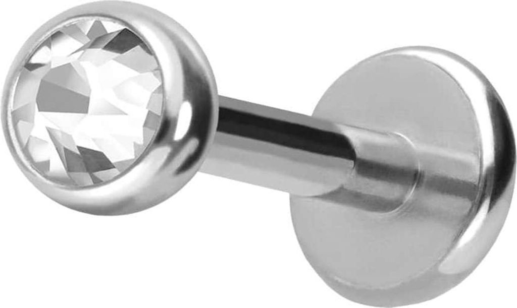 Ohrpiercing, Nasenpiercing Titan Labret mit Push Fit KRISTALL Silber Stablänge: 8mm + Stabstärke: 1,2mm + Kugelgröße: 3mm