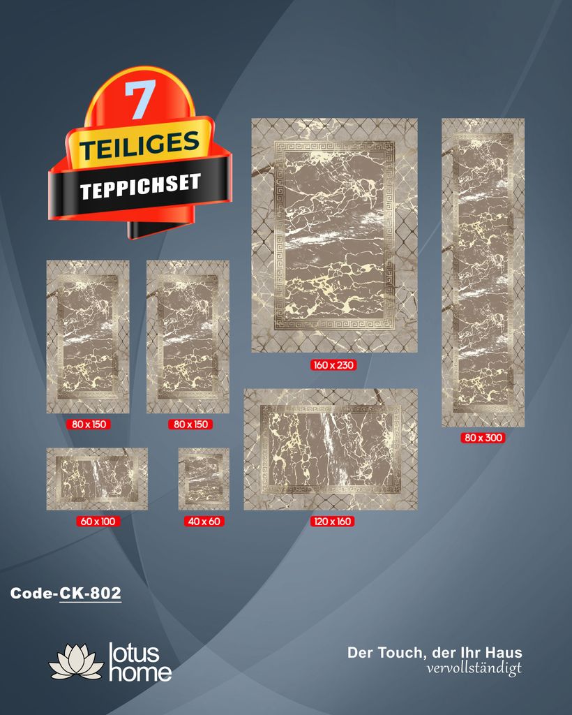 7-teiliges Teppich-Set CK 802, Polyester, rutschfest, Produktbild 