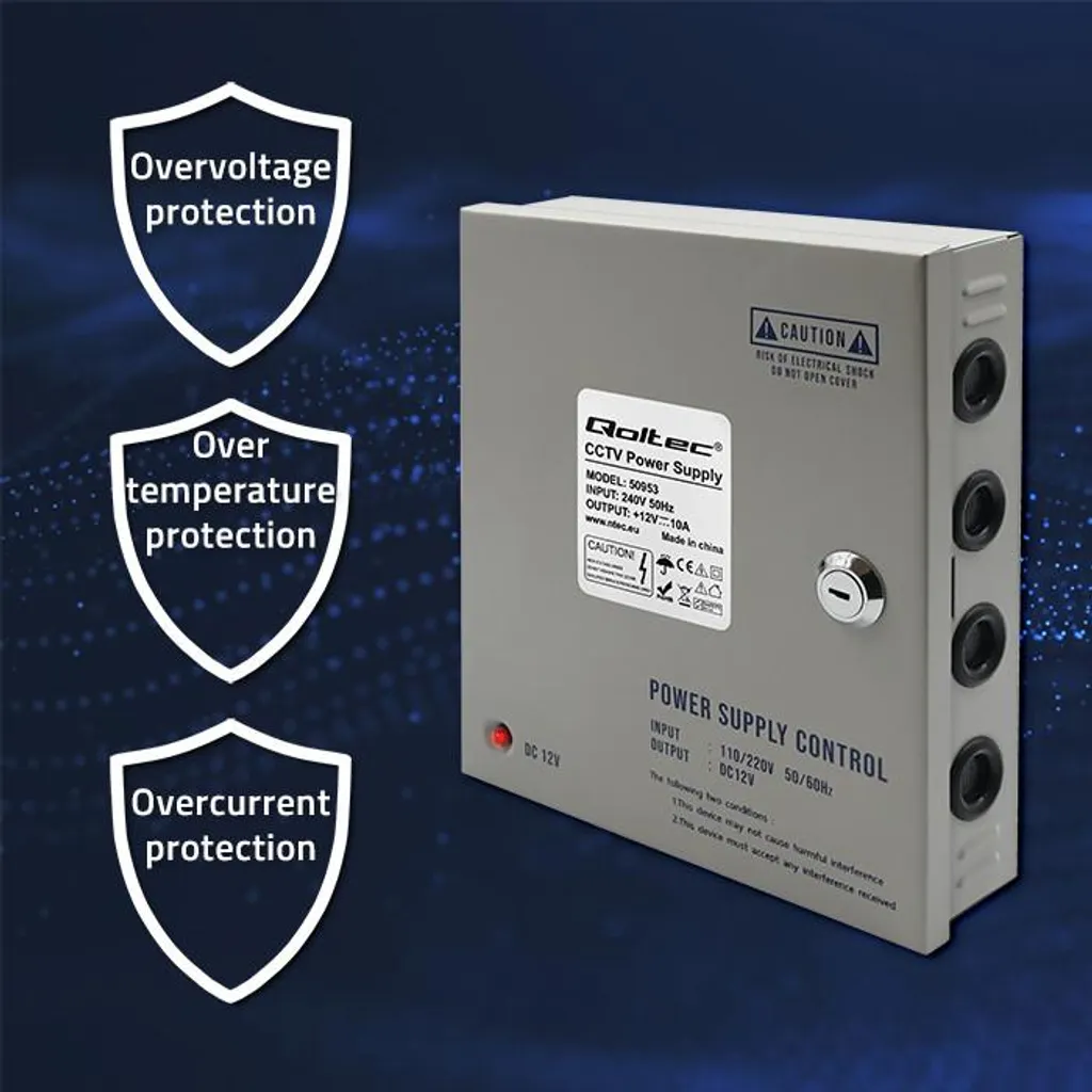 Alimentatore switching Qoltec 12VDC | 9 canali - 4