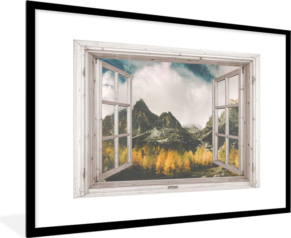 MuchoWow Gerahmtes Poster Aussicht - Berg - Herbst 90x60 cm - Poster mit Schwarzem Bilderrahmen Wandposter Rahmen Foto Bilder - Wanddekoration - ...