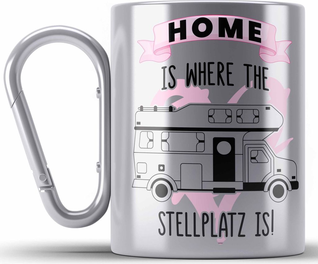 Trendation - Wohnwagen Camper Edelstahl Tasse Karabiner Geschenke Wohnmobil für Männer Campingwagen Geschenkidee Zubehör Camping Opa Oma Rentner...