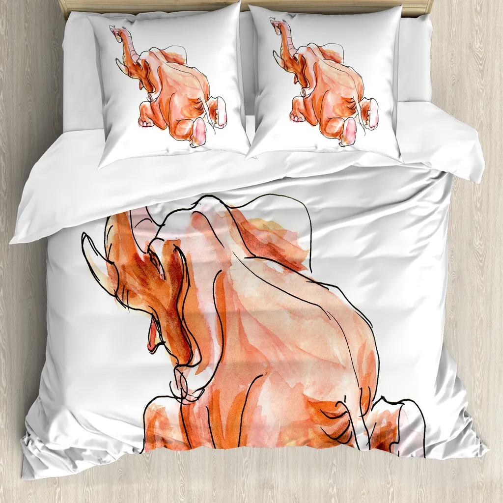 ABAKUHAUS Copripiumino per animali domestici, tema safari, antiacaro, adatto a chi soffre di allergie, con federe, 155 cm x 220 cm - 80 x 80 cm, arancione e bianco