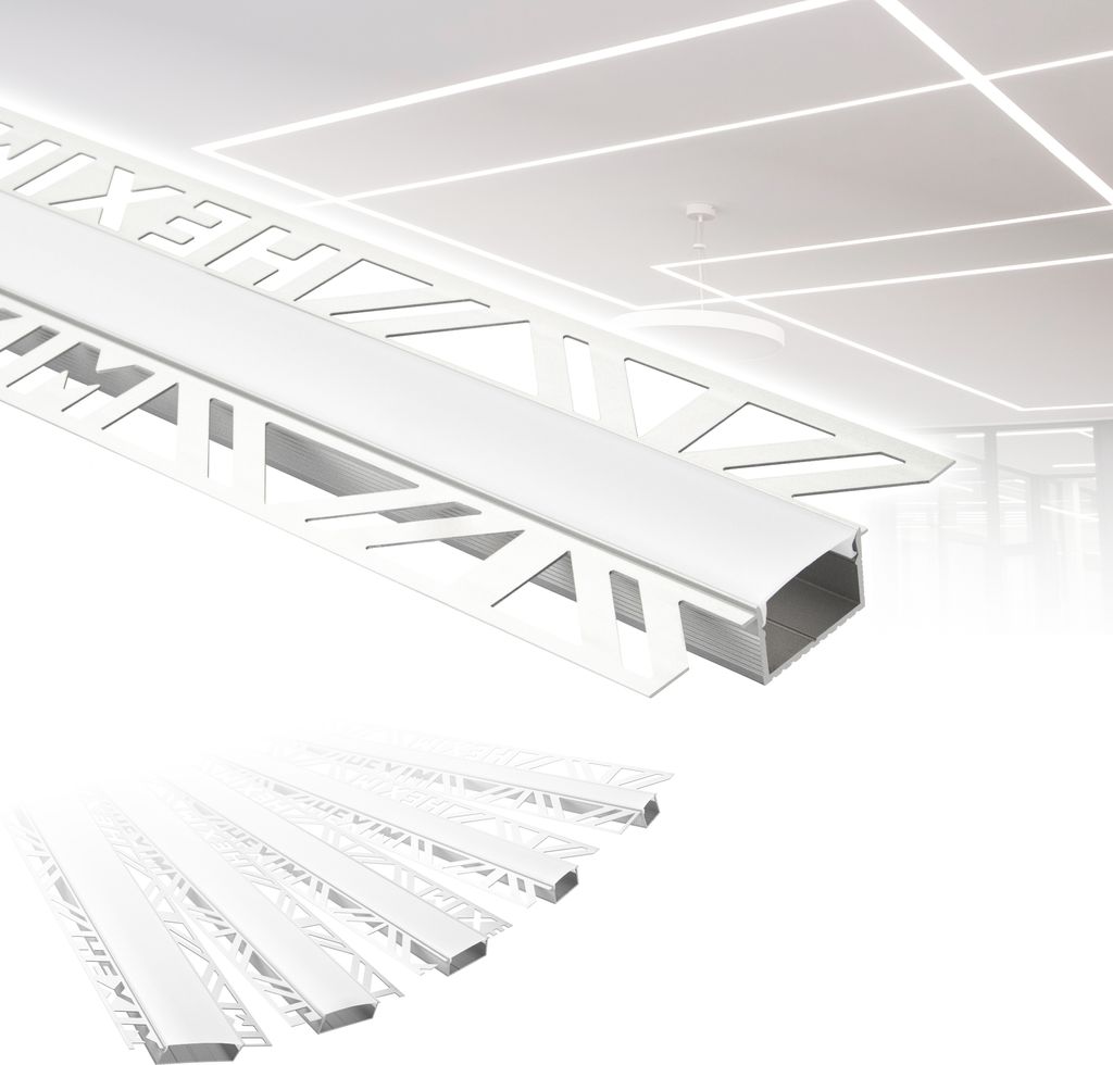 HEXIM LED Trockenbauprofil Alu Unterputzprofil LED Profil (10 Meter / 5 Profile) inkl. Abdeckung opal Trockenbauleiste Einbauprofil Schiene Decke W...